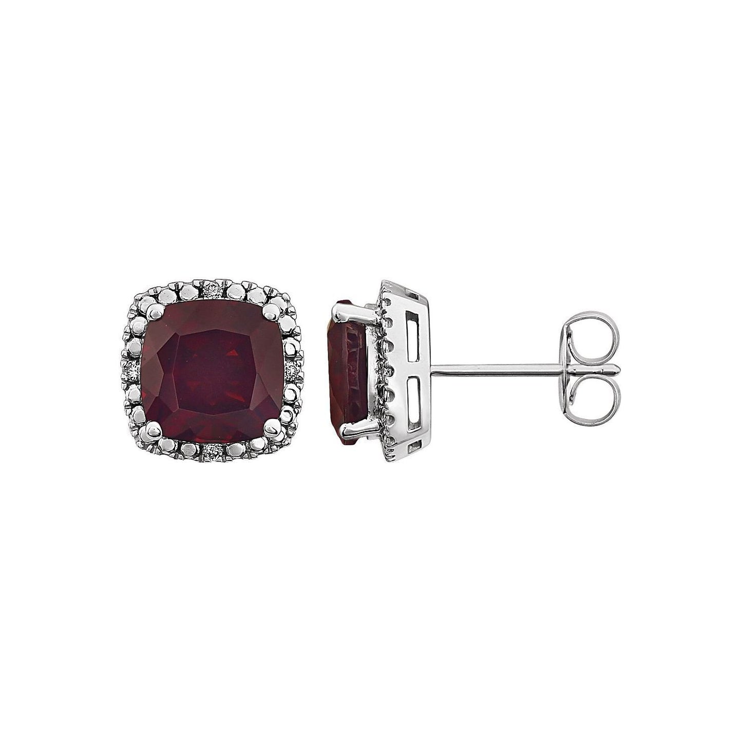 14k White Gold Mozambique Garnet and .06 CTW Diamond Stud Earrings