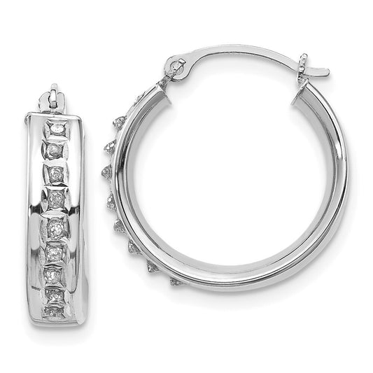 14k White Gold Diamond Fascination Round Hoop Earrings Gift for Women