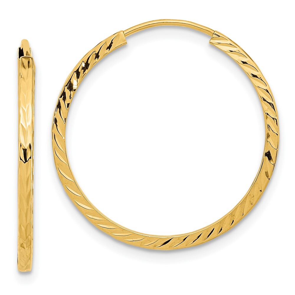 14k Yellow Gold Diamond-cut Square Tube Endless Hoop Earrings Gift for Women