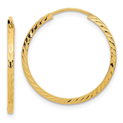 14k Yellow Gold Diamond-cut Square Tube Endless Hoop Earrings Gift for Women