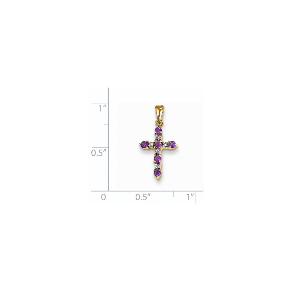 14k Yellow Gold Amethyst and Diamond Cross Pendant for Women