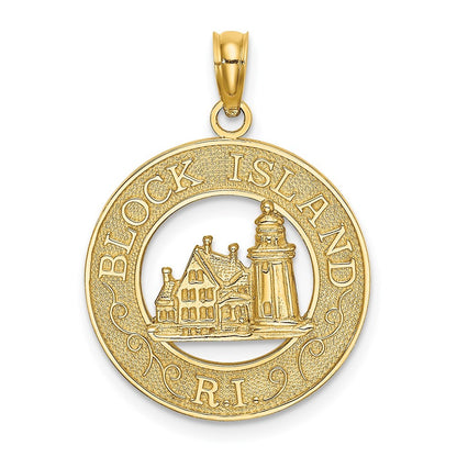 14k Yellow Gold BLOCK ISLAND, RI w/ Lighthouse Charm