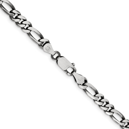 Sterling Silver Antiqued 5.5mm Figaro Chain Necklace