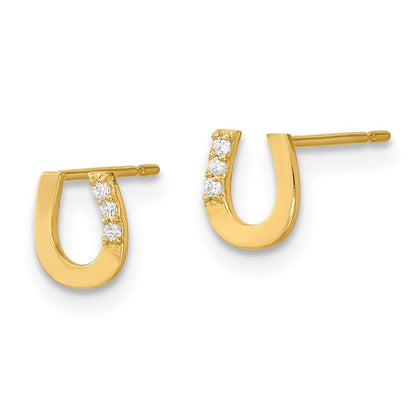 14k Yellow Gold Cubic Zirconia Children's Horseshoe Stud Earrings