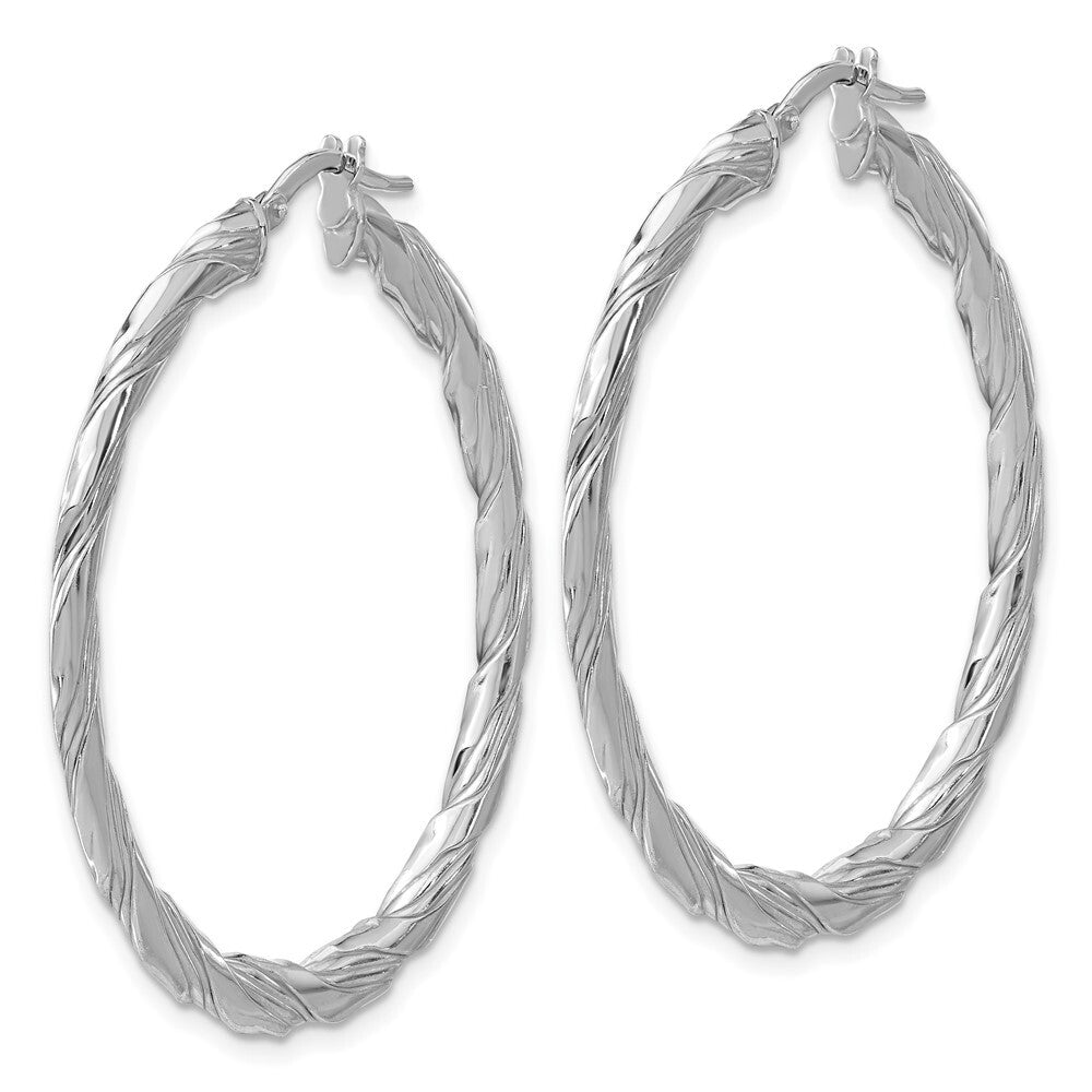 Sterling Silver RH-plated Polished and Textured Twisted Hoop Earrings