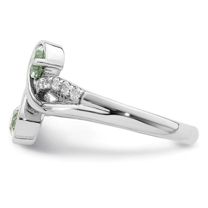 SS Rhod-plated .6t.w. Green Quartz & White Topaz Swirl Ring Size 8