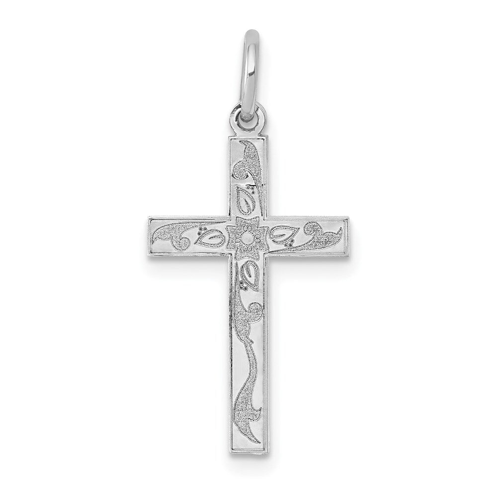 14k White Gold Laser Designed Cross Charm Pendant for Women