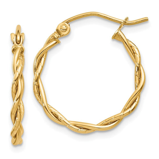 14k Yellow Gold Polished 2.25mm Twisted Hoop Earrings Gift for Women