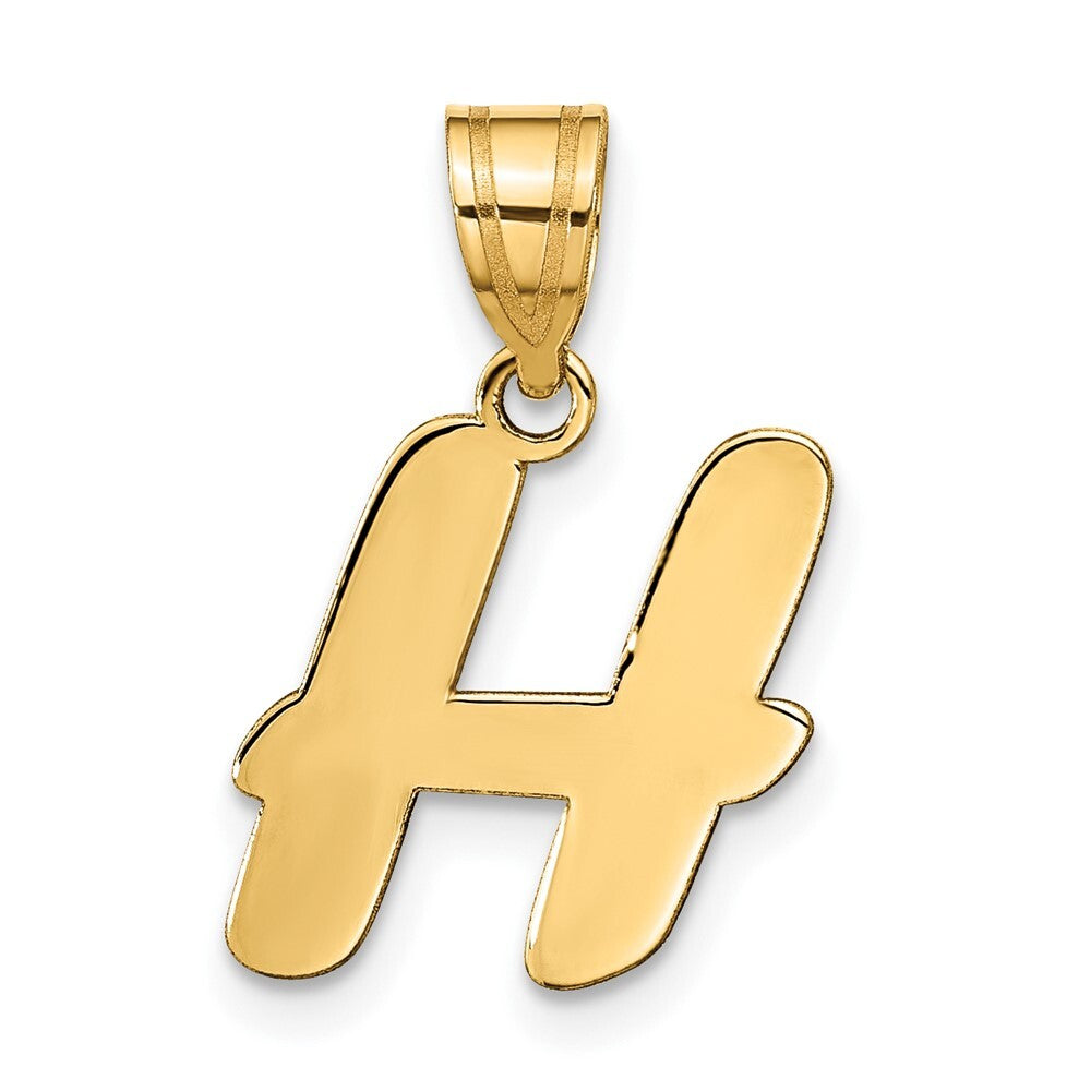 14k Yellow Gold Polished Script Letter H Initial Pendant for Women
