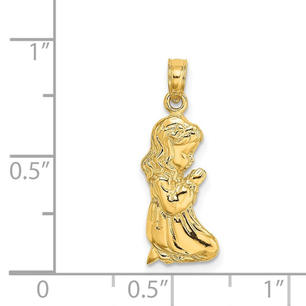 14k Yellow Gold Praying Girl Charm Pendant for Women
