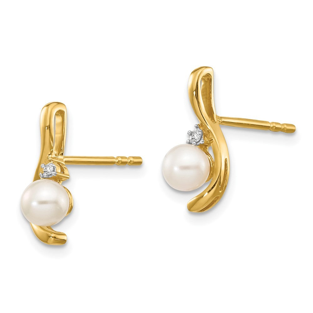 14k Yellow Gold FW Cultured Pearl and Diamond Earrings