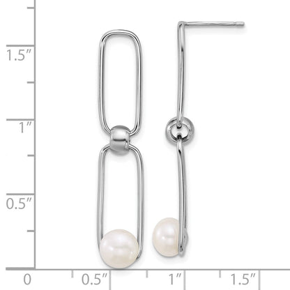 Sterling Silver 6-7mm Freshwater Cultured Pearl and Long Link Dangle Earrings