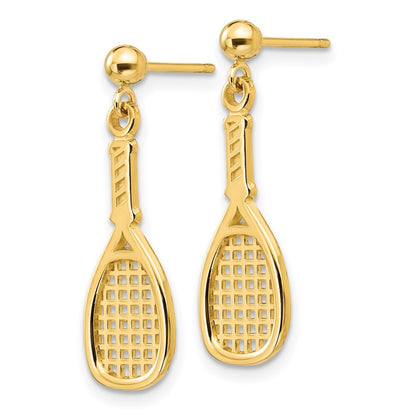 14k Yellow Gold Polished Racquet Dangle Post Earrings