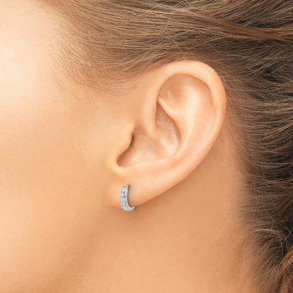 14k White Gold Cut-out Design Hinged Hoop Earrings Gift for Women