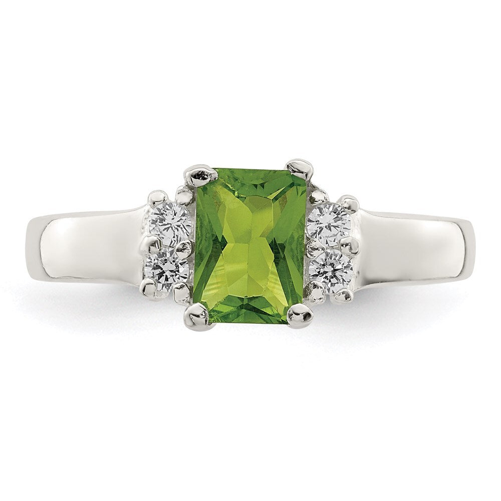 Sterling Silver Lime Green & White Cubic Zirconia Ring Size 6