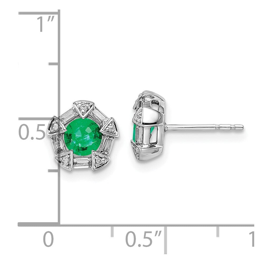 14k White Gold Emerald and Diamond Stud Earrings