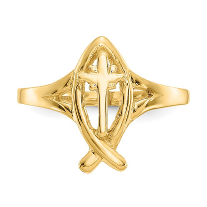 14K Yellow Gold Ichthus w/Cross Ring