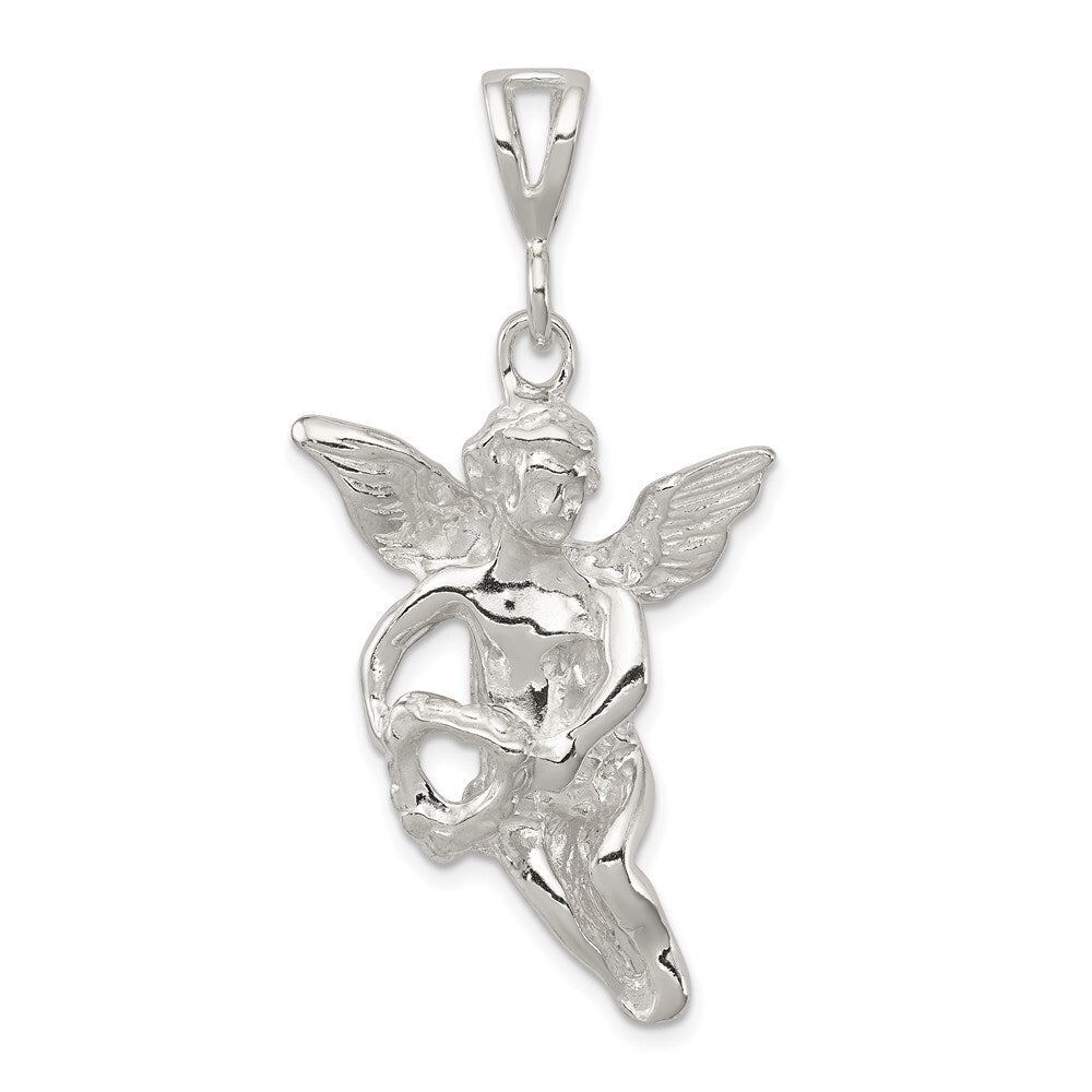 Sterling Silver Polished & Textured Flying Angel Heart Pendant