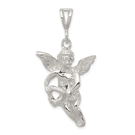 Sterling Silver Polished & Textured Flying Angel Heart Pendant