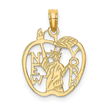 14k Yellow Gold Cut-out NEW YORK w/Statue of Liberty in Apple Charm
