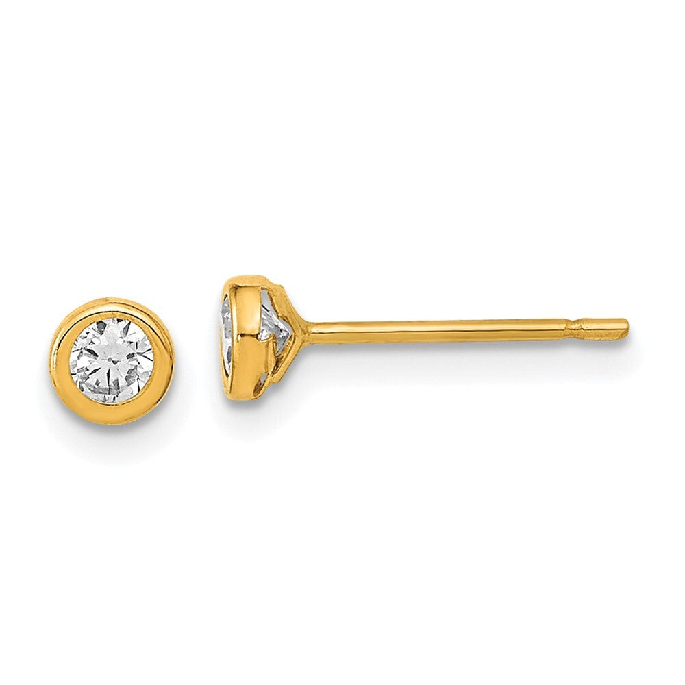 14k Yellow Gold Polished Circle Bezel Cubic Zirconia Stud Earrings