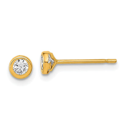 14k Yellow Gold Polished Circle Bezel Cubic Zirconia Stud Earrings