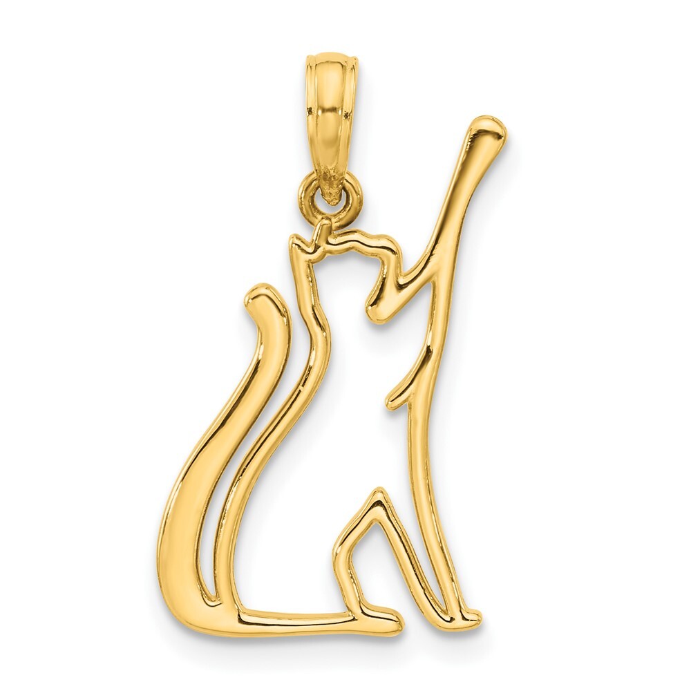 14k Yellow Gold Polished Cat Reaching Pendant for Women