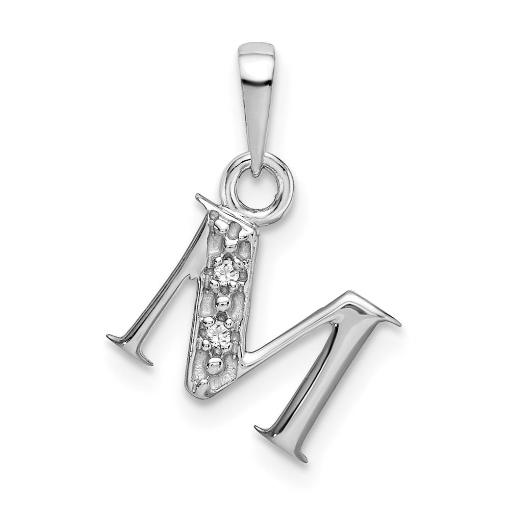 14k White Gold Rhodium-plated Diamond Letter M Initial Pendant