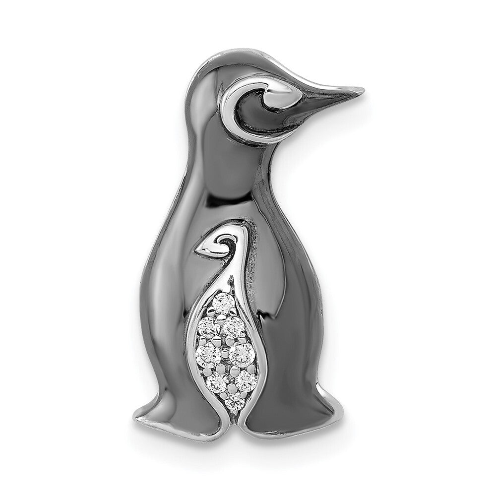 14k White Gold  Black Rhodium Diamond Penguins Chain Slide Pendant for Women