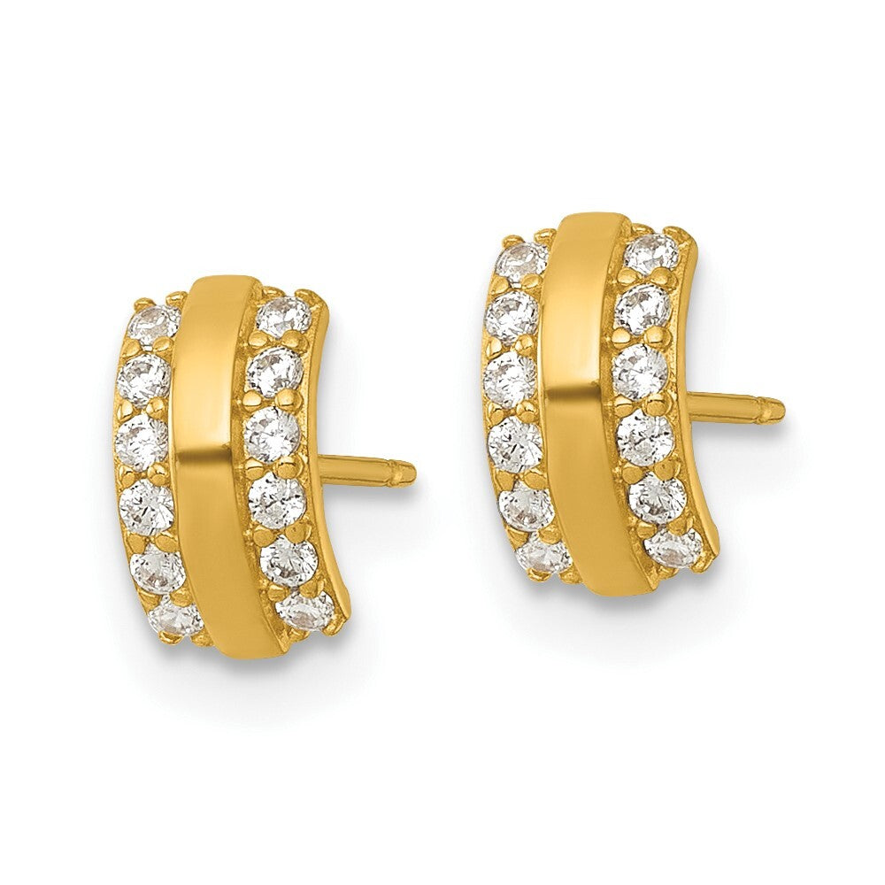 14k Yellow Gold Polished Cubic Zirconia Curved Bar Stud Earrings Gift for Women
