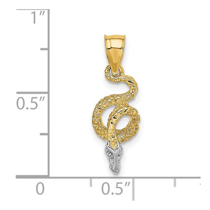 14k Yellow Gold Rhodium Coiled Snake Charm Pendant for Women