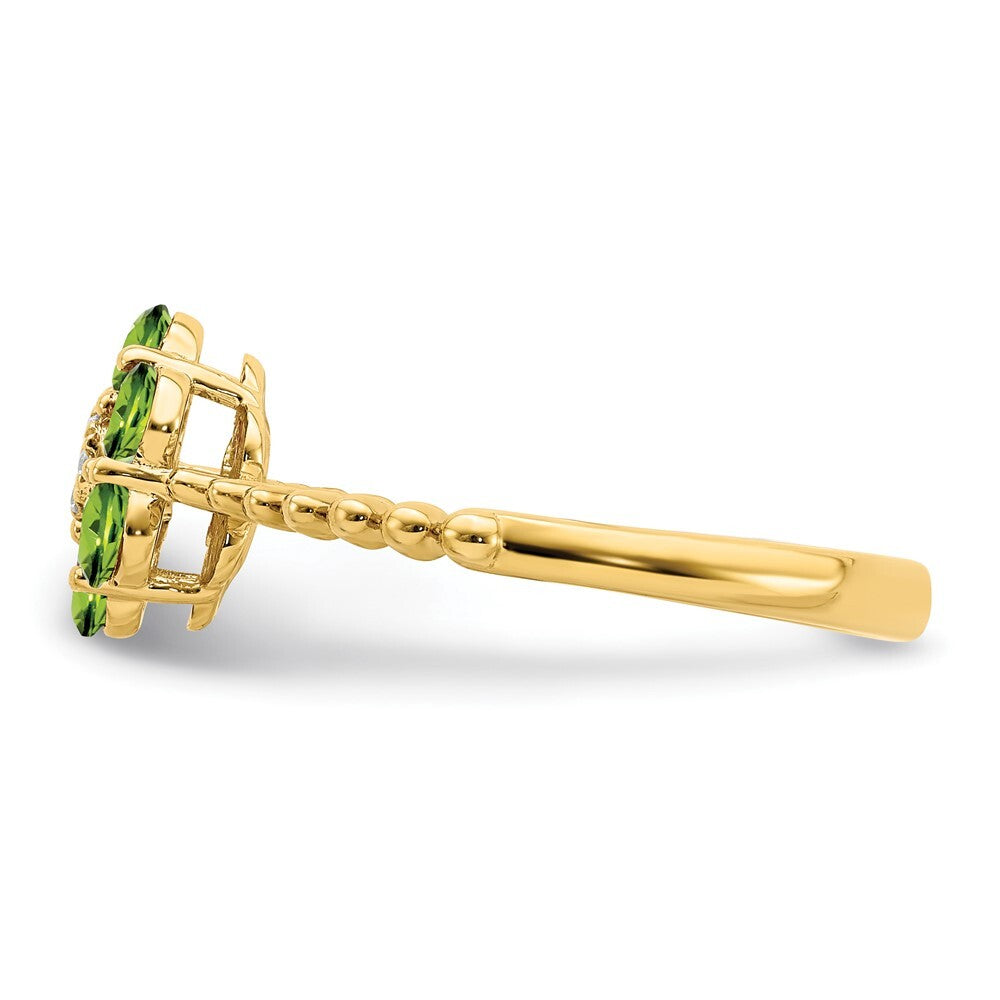 14K Yellow Gold Peridot and Diamond Floral Ring Size 7