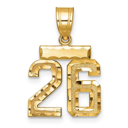14k Yellow Gold Small Brushed Diamond-cut Number 26 Charm Pendant for Women