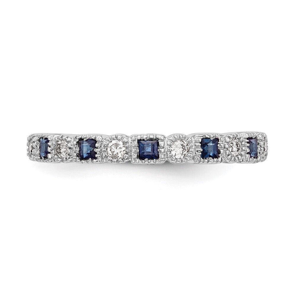 14k White Gold 1/10 carat Diamond and Blue Sapphire Complete Band Size 7