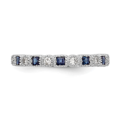 14k White Gold 1/10 carat Diamond and Blue Sapphire Complete Band Size 7
