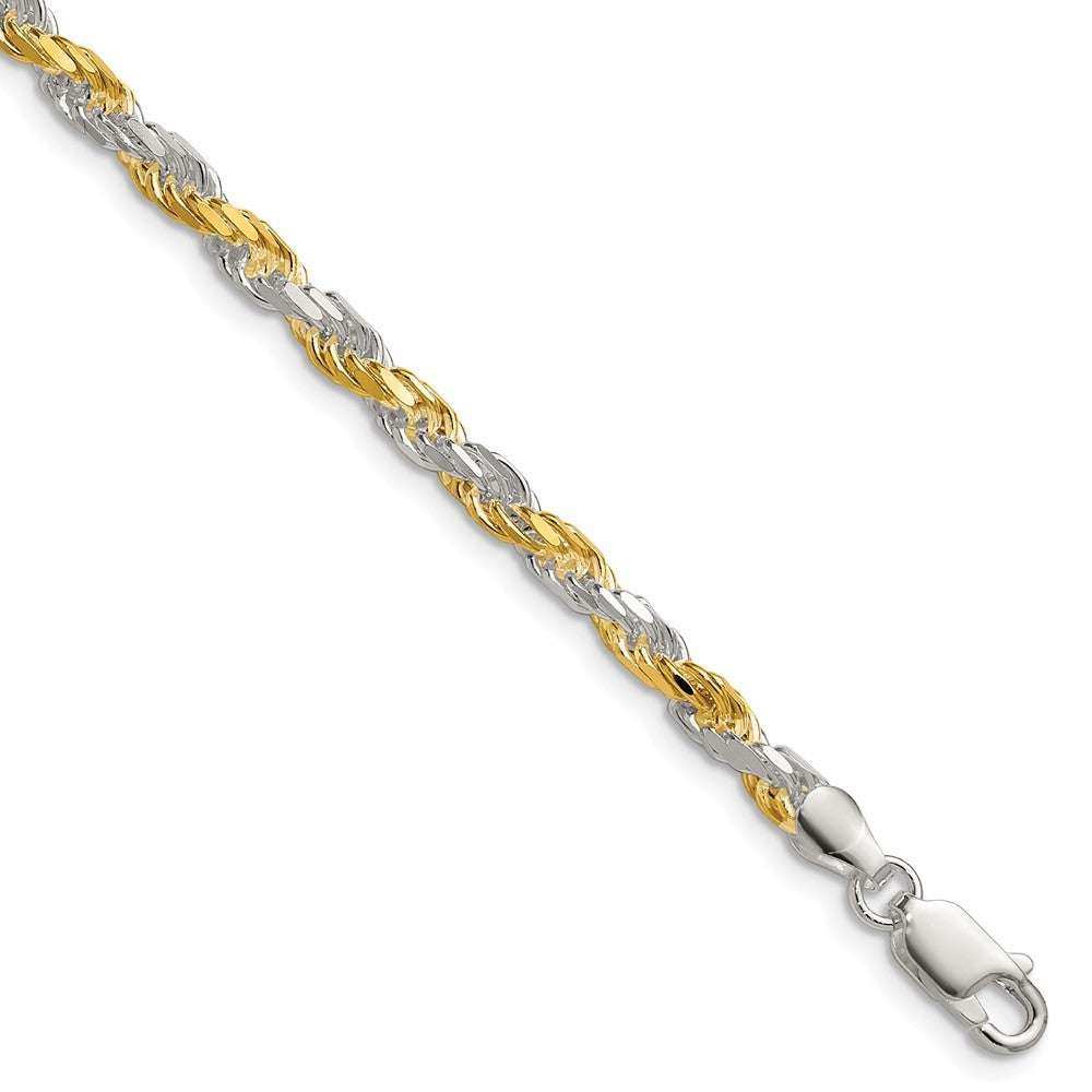 Sterling Silver And Vermeil 3.5mm Diamond-cut Rope Chain Bracelet