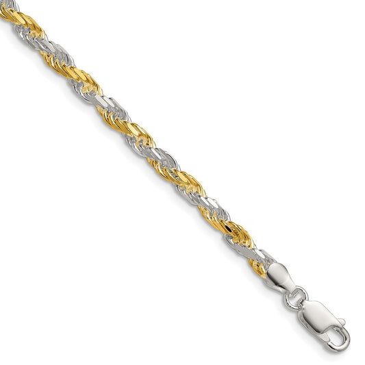 Sterling Silver And Vermeil 3.5mm Diamond-cut Rope Chain Bracelet