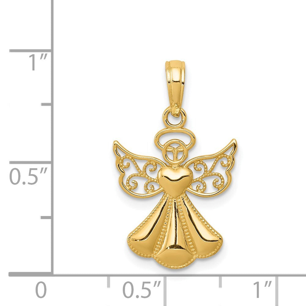 14k Yellow Gold Polished/Textured Guardian Angel Heart Pendant for Women