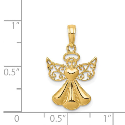 14k Yellow Gold Polished/Textured Guardian Angel Heart Pendant for Women
