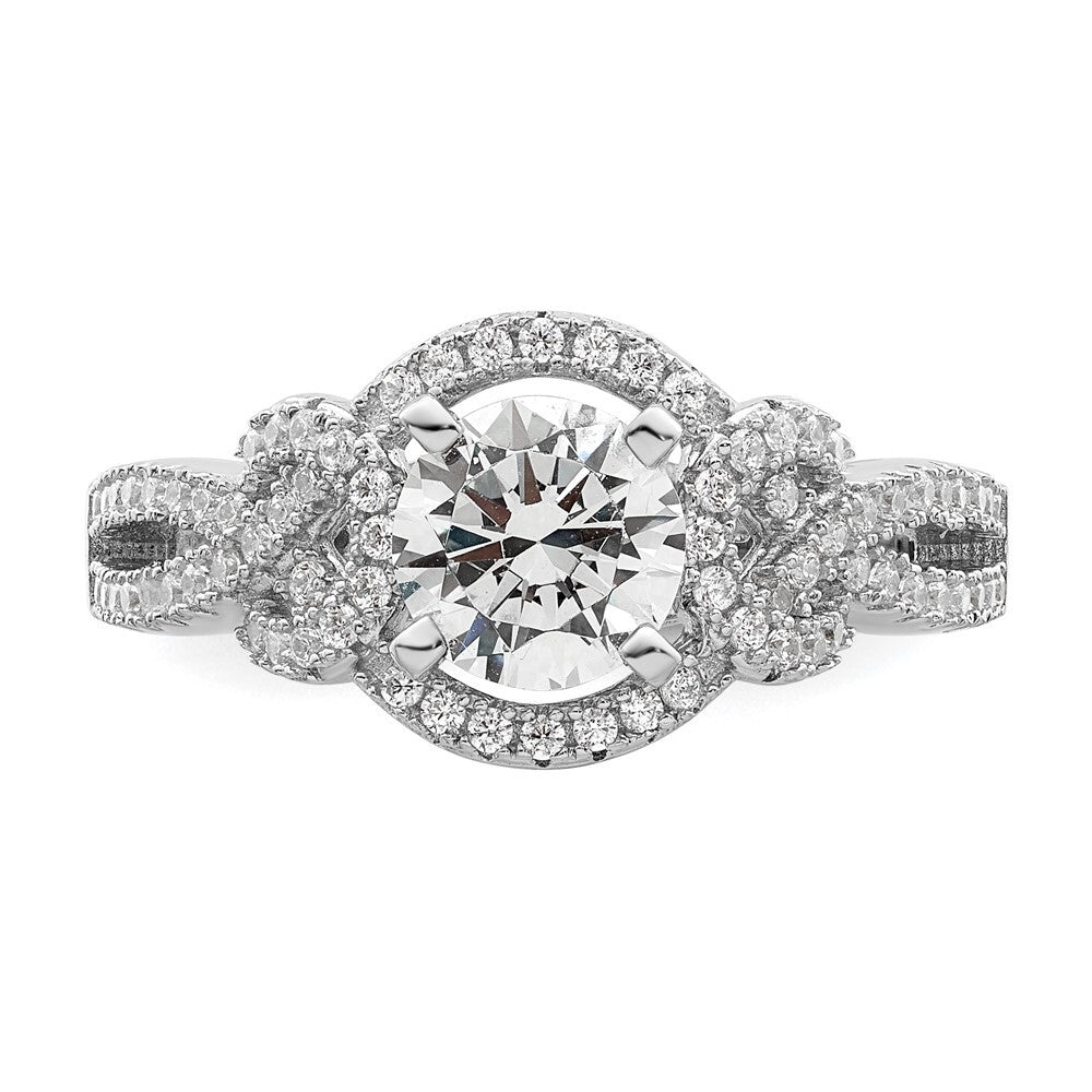 Sterling Silver Rhodium plated 2 piece CZ Bridal Ring Set Size 6
