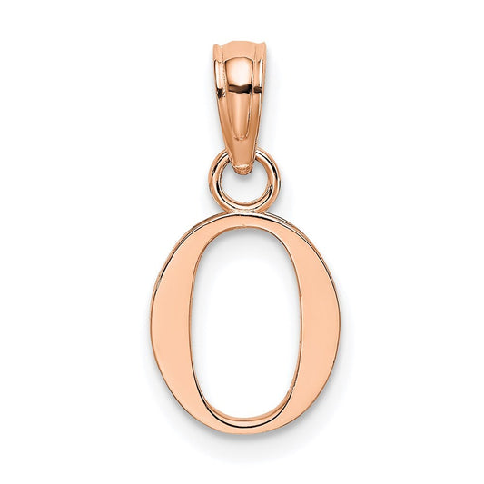 14k Rose Gold Polished Block Letter O Initial Pendant for Women