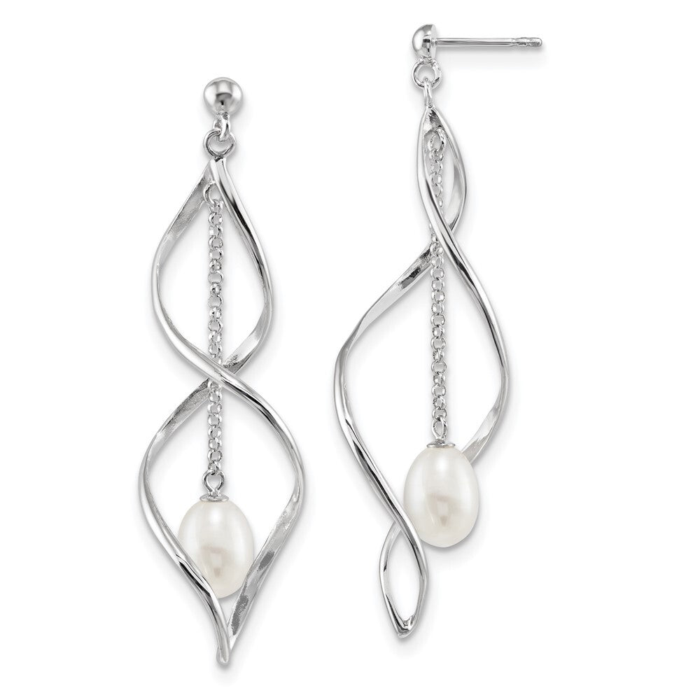 Sterling Silver 7-8mm White Rice Freshwater Cultured Pearl Post Dangle Earring