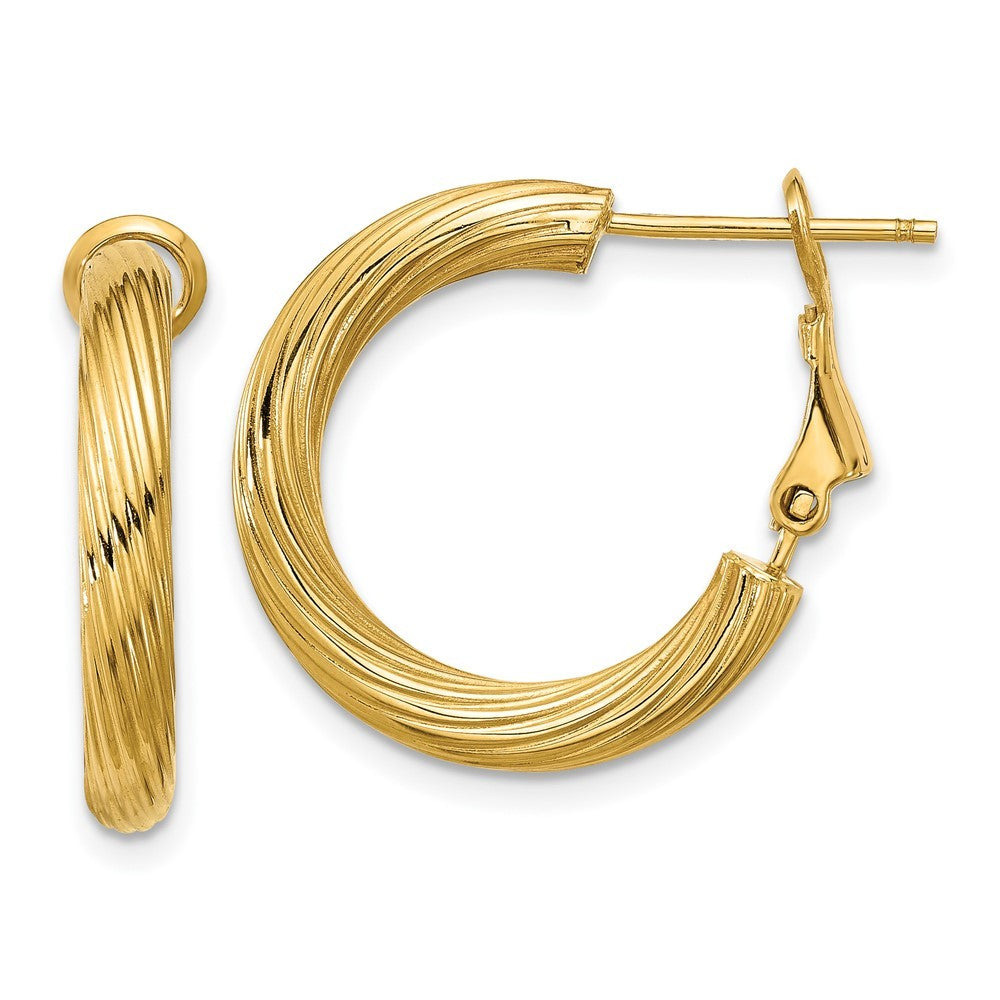 14k Yellow Gold 3x15mm Twisted Round Hoop Earrings