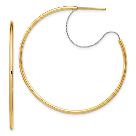 14K Two-Tone Large 2x45mm Diamond-Cut Wire Polished Hoop Earrings