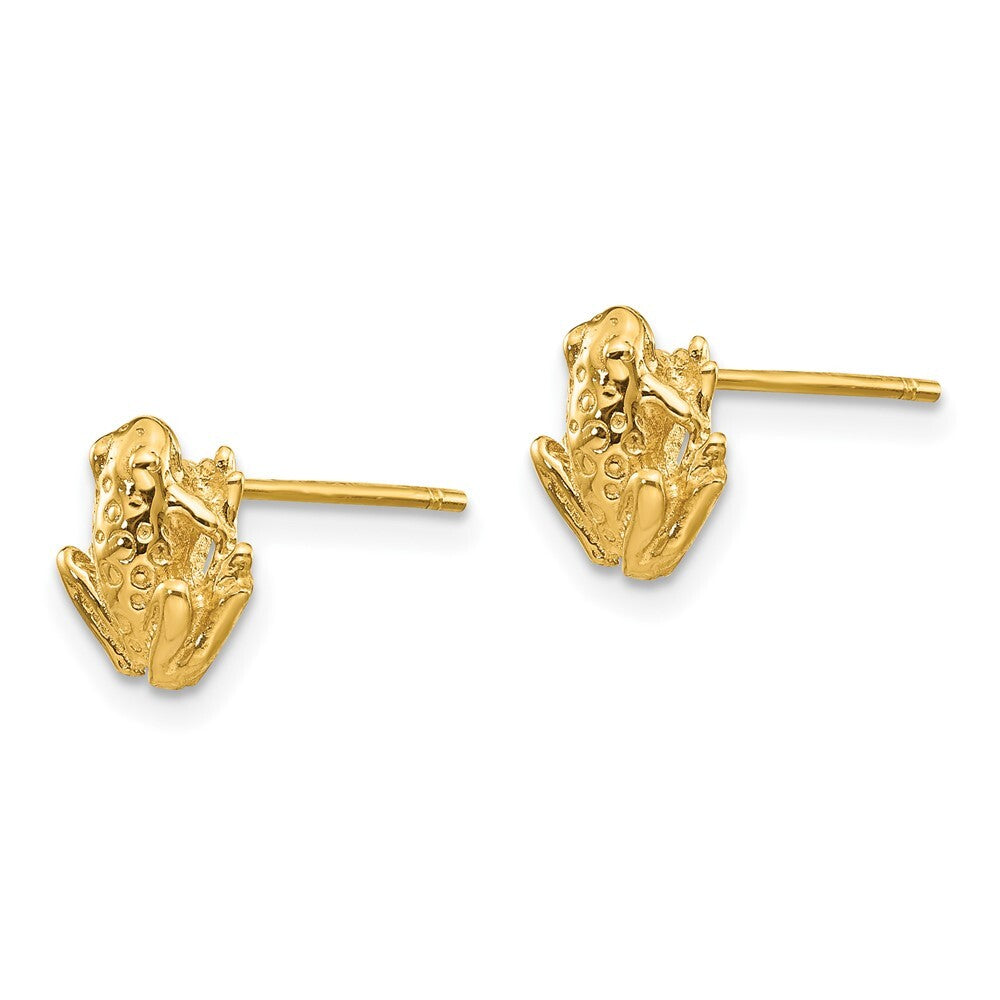 14k Yellow Gold Mini Frog Stud Earrings Gift for Women