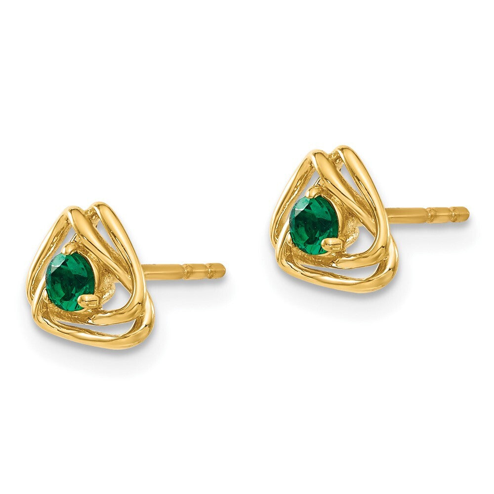 14k Yellow Gold Created Emerald Stud Earrings Gift for Women