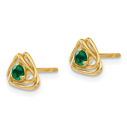 14k Yellow Gold Created Emerald Stud Earrings Gift for Women