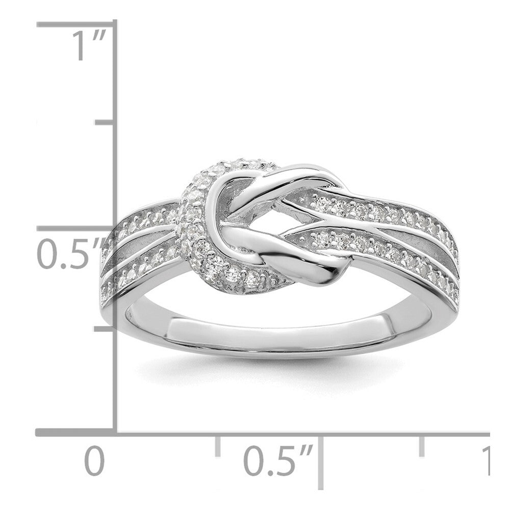 Sterling Silver Polished Rhodium-plated CZ Knot Ring Size 8