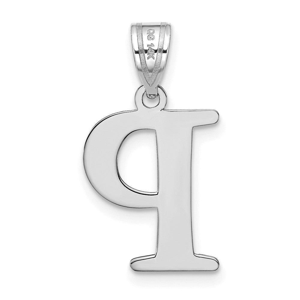 14K White Polished Etched Letter P Initial Pendant