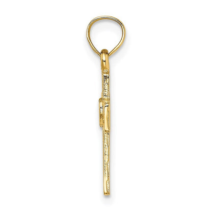 14k Yellow Gold Cut-Out Cross w/ Heart Charm